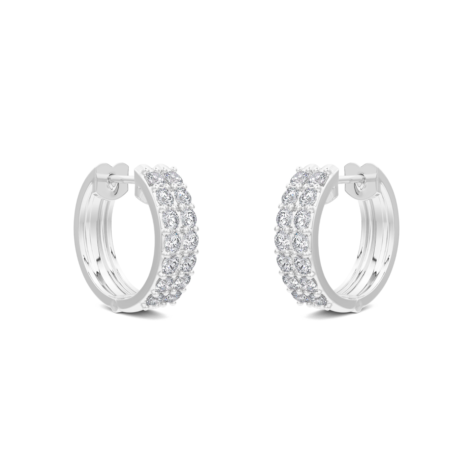 Double Row Diamond Pave Medium Hoops